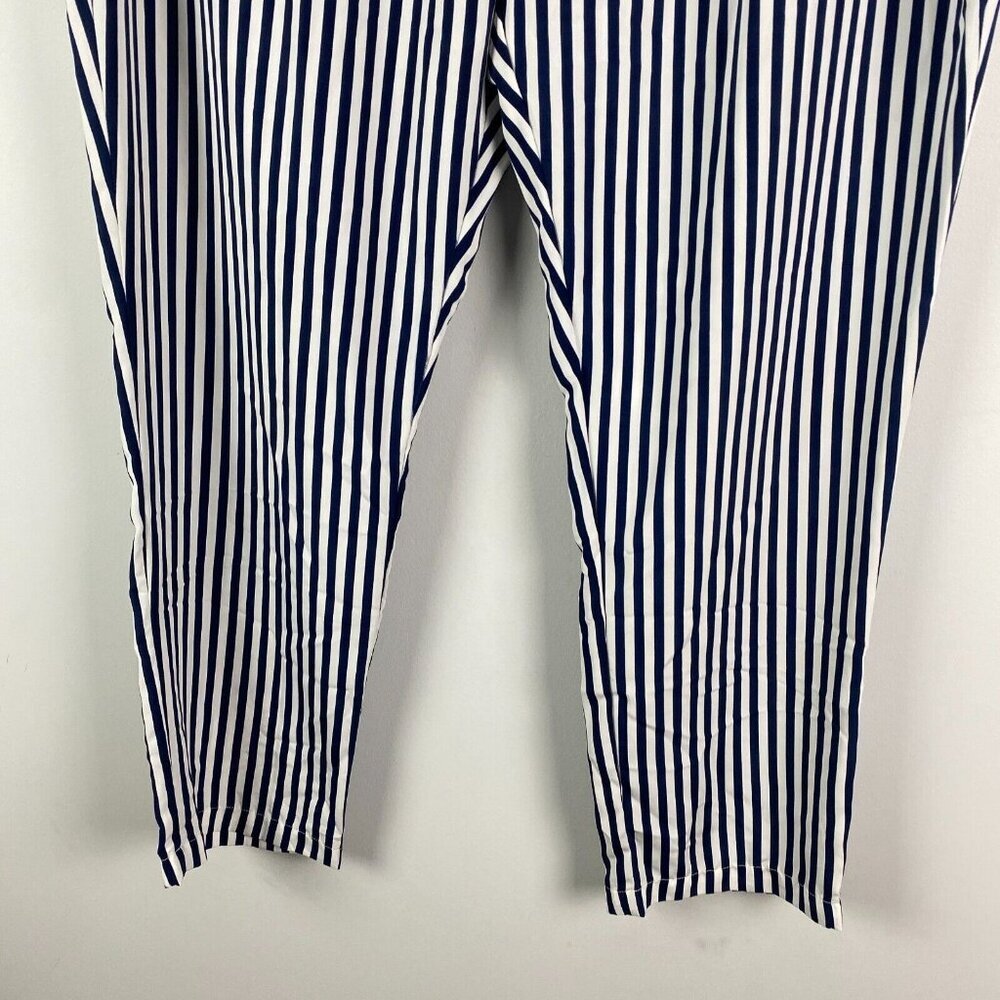 Lauren Ralph Lauren Pull On Ankle Pants Sz XL Navy Blue White Stripe Drawstring - Picture 3 of 9
